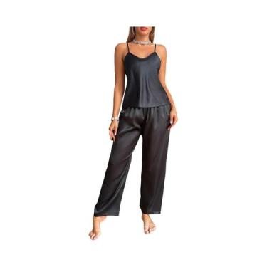 Imagem de Conjunto De Pijamas Femininos Com Decote Em V, Cor Sólida, Top Halter 