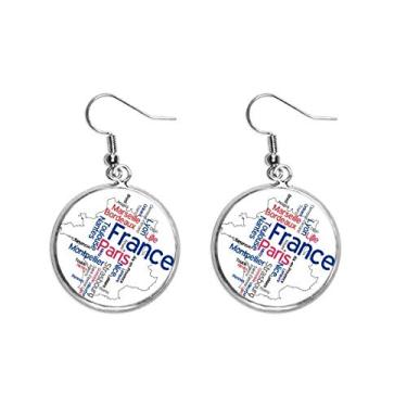 Imagem de Palavras nome da cidade França Mark Map brinco pendente prata joia feminina
