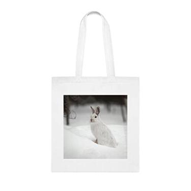 Imagem de Sacola de lebre de sapato de neve, presente de lebre de sapato de neve, bolsa de ombro de lebre de sapato de neve, bolsas reutilizáveis de lebre de sapato de neve, ideia de de Natal, presente para ela, presente para ele, bolsa feminina, Branco