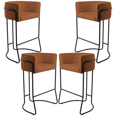 Imagem de Kit 04 Banquetas Decorativas Fixa Base de Aço Preto Betina D02 Veludo Telha C-262 - Lyam Decor