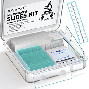 Imagem de HKJWYES Kit de lâminas de microscópio côncavo de depressão, 50 peças de lâminas de microscópio pré-limpas e 100 peças de cobertura quadrada de vidro para microscópios trinoculares binoculares (lâminas côncavas duplas)