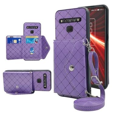 Imagem de Furiet Capa carteira compatível com TCL 10 5G UW Verizon com alça de ombro transversal e suporte de couro para cartão de crédito para TCL105GUW TLC 105GUW G5 5GUW T790S feminino roxo