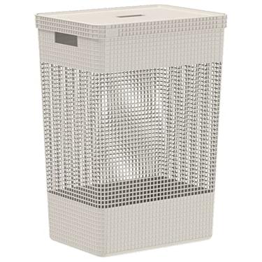 Imagem de Ou Cesto de Roupas com Tampa 49L Bege Linha Grid