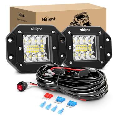 Imagem de Nilight 2 pçs 42W montagem embutida LED pods Spot Flood Combo Beam Driving Light Backup Light Reverse Light Grill Mount Light with Wiring Harness Kit -2 leads, 2 anos de garantia (ZH413)