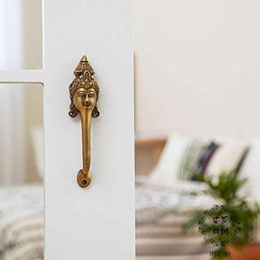Imagem de Maçaneta de porta de cobre puro feito à mão do sudeste asiático indiano para decoração de porta de casa, latão-1,21,5 × 5 × 3,5 cm (latão 21,5 × 5 × 3,5 cm)