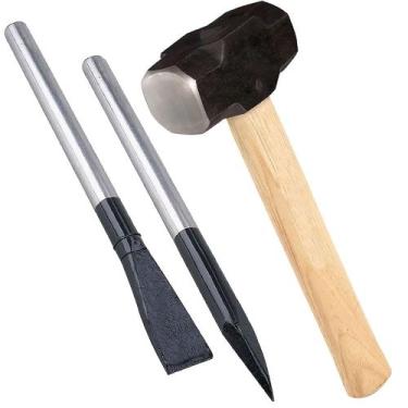 Imagem de Marreta 1Kg Aço Oitavada Rio Claro + Ponteiro e Talhadeira