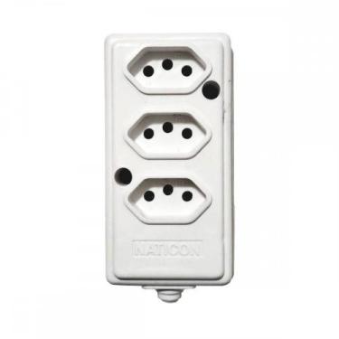 Imagem de Tomada Barra Naticon Tripla 10A 2 Polos +Terra Branca 574, Branco