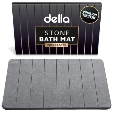 Imagem de della Tapete de banho de pedra premium - Tapete de chuveiro de terra diatomácea super absorvente - pedra de banho de secagem rápida para piso de banheiro - Tapete de banho moderno de diatomita (cinza carvão extragrande)