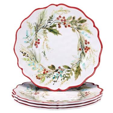 Imagem de Certified International Christmas Gatherings Pratos de jantar de melamina de 28 cm, conjunto de 4