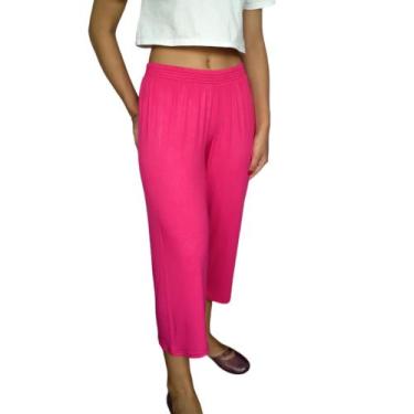 Imagem de Calça Feminina Corsário Soltinha Elástico Lisa Viscolycra Pp Ao Plus S