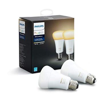 Imagem de Philips Hue White Ambiance A19 Pacote com 2 lâmpadas inteligentes de LED reguláveis equivalentes a 60 W (Hue Hub obrigatório, funciona com Alexa, Apple Homekit e mais), versão antiga, 2 lâmpadas