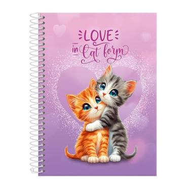 Imagem de Caderno Feminino Colegial Capa Dura 10 Matérias Cats Love Lílas