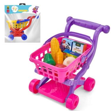 Imagem de Carrinho Supermercado Completo Comidinhas Compras Colorido - BS TOYS
