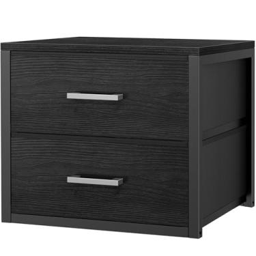 Imagem de BOLUO Gavetas de armazenamento empilháveis organizadores de armário e tecido de armazenamento preto 2 gavetas cômoda para quarto moderno