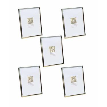 Imagem de Kit 5 Porta Retrato Metal e Vidro 15x20 Moldura Lisa Dourado - Tokyo D