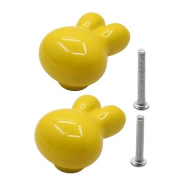 Imagem de WeiLaiKeQi Mini estátua de, puxador de gaveta, escultura animal, maçaneta de cerâmica para armário, cômoda, decoração de armário de berçário, Amarelo