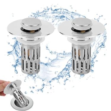 Imagem de BOXOB 2 peças Pop-Up Rolha Lavatório Banheiro, Universal 3 em 1 Tampa de Pia com Cesto Filtro Removível Adapta-se a Furos Ralo de 2,8–3,2cm Coletor Cabelo Filtro Ralo para Lava-loiças e Ralos Chão