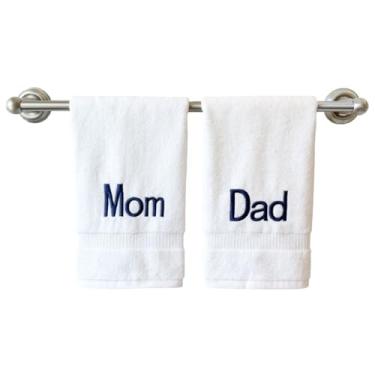 Imagem de Toalhas de mão brancas com monograma para banheiro - Toalha bordada inicial personalizada de qualidade de hotel de luxo para lavabo, spa - certificado orgânico GOTS - conjunto de 2 marinhos pai e mãe