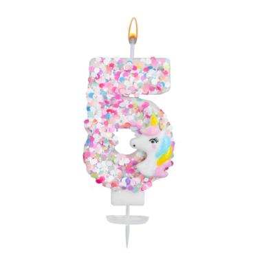 Imagem de Vela com Número Unicórnio, Glitter Lantejoulas Vela com Número Aniversário Topo de Bolo Unicórnio Decorações Aniversário para Meninas Chá de Bebê Celebrações Temáticas (5)