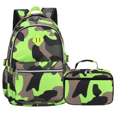 Imagem de Yvechus Conjunto de mochila camuflada com lancheira, leve, impermeável, mochila escolar para meninos e meninas, Estilo B Camuflagem Verde, One Size, Camuflagem