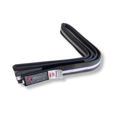 Imagem de Faixa de kimono infantil cinza com viés branco ponta preta torah, Cinz