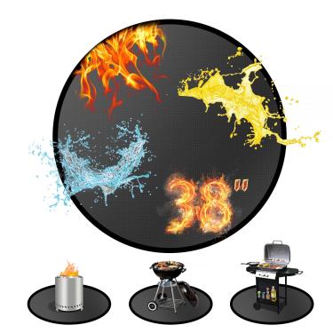 Imagem de Tapete de fogueira redondo de 96,5 cm para fogão solo fogueira/sob a grelha para churrasqueira ao ar livre, à prova de fogo, à prova de óleo, 4 camadas à prova de fogo, tapete de lareira para