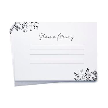 Imagem de ANGEL & DOVE 50 cartões de lembrança de funeral "Share a Memory", design de folhas monocromáticas, 15 x 10 cm