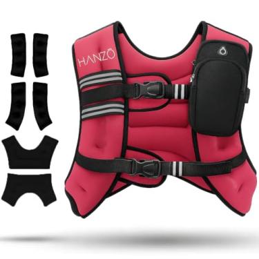 Imagem de HANZO - Colete de peso de corrida Adustable, colete ponderado de alta qualidade para corrida, exercícios, corrida, caminhada, treino, fácil lavagem (rosa, 9 kg)