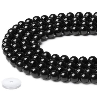 Imagem de NUKAYAI Contas de obsidiana de 8 mm, 100 peças, pedra de obsidiana natural, contas pretas soltas redondas de cristal para pulseira DIY, colar, fabricação de joias