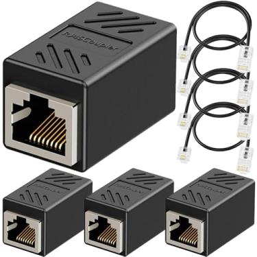 Imagem de DKARDU Conector adaptador de tomada de telefone para Ethernet, RJ11 6P4C macho para adaptador fêmea RJ45 8P8C, conector de telefone para cabo Ethernet para Lanline, Fax, DSL (pacote com 4, preto)
