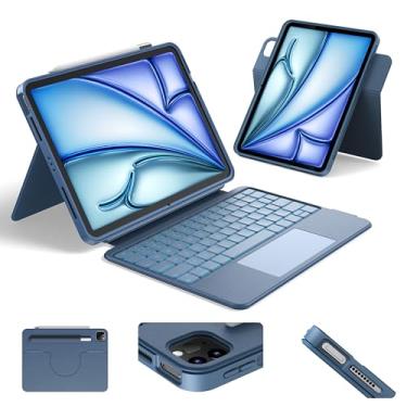 Imagem de HOU Capa para iPad Air 11 com teclado (M3 2025, M2 2024), capa magnética removível de proteção total, retroiluminação de 7 cores, touchpad, suporte elástico para caneta para iPad Pro 11 (4º a 1º) e