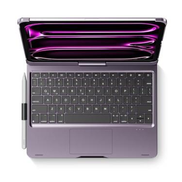 Imagem de edaiser Capa giratória com teclado para Apple iPad Pro 2024 de 11 polegadas M4 A2836 A2837 A3006; capa giratória com suporte para lápis, trackpad multitoque, retroiluminado, roxo metálico