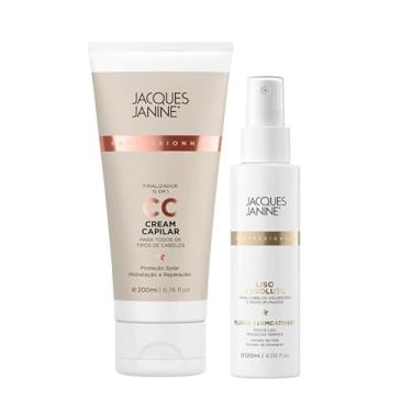 Imagem de Kit Jacques Janine Creme Leave-In CC Cream 200ml Spray Liso Absoluto Anti Frizz Finalizador Proteção Térmica 120ml