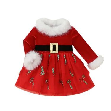 Imagem de Tinypainter Vestido infantil de Natal para meninas, vestido de Papai Noel, vestido de princesa, lindo traje de Natal 1-5 anos, Vermelho, 18-24 Months