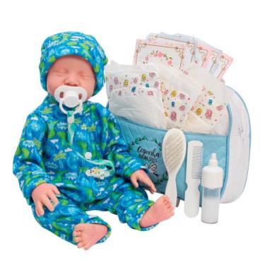 Imagem de Boneco Reborn Bebê Realista Olho Fechado Pijama Dinossauro - Cegonha R