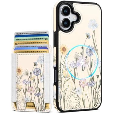 Imagem de Shorogyt Capa carteira para iPhone 17 – Serve para 7 cartões, compatível com Magsafe Suporte magnético destacável para cartão de crédito de couro bonito capa de telefone feminina meninas para Apple 17