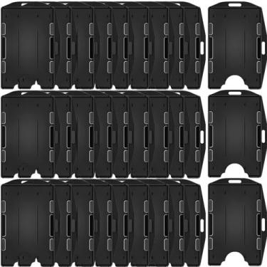 Imagem de Porta-crachás Honoson de plástico rígido preto de 2 lados, 30 pacotes