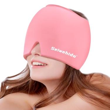 Imagem de Touca de alívio de dor de cabeça para enxaqueca, capa de gelo, para enxaquecas, dor de cabeça, tensão, estresse, ressaca, gorro gelado, gel refrescante, rosa