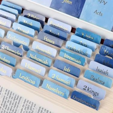 Imagem de Guias azuis da Bíblia para homens, 90 peças de marcadores bíblicos laminados à prova d'água com impressão grande, kit de guia de guias de índice de suprimentos de estudo, presentes cristãos de batismo