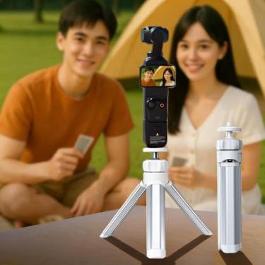 Imagem de Mini tripé extensível para câmera, bastão de selfie portátil, alça para webcam, tripé para webcam, para câmera DSLR, suporte de telefone, bastão de selfie, tripé vlog-branco