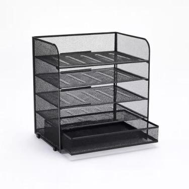 Imagem de Organizador de Mesa Aramado com Gaveta Porta Papéis para Escritório e Home Office,Ideal para Profissionais e Estudantes(5 Camadas C/Gaveta)