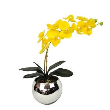 Imagem de Arranjo Orquídea Artificial Toque Natural Vaso De Vidro (amarelo)