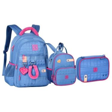 Imagem de Kit Mochila Lancheira Estojo em Matelassê Rebecca Bonbon, Azul