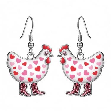 Imagem de Brincos de galinha para o dia dos namorados, brinco feminino pendente para lembrancinhas de festa, joias de acrílico para intercâmbio de estudantes, presentes para lembrancinhas de sala de aula