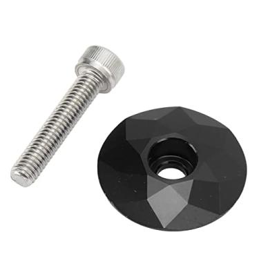 Imagem de Aoresac Tampa Superior da Haste do Garfo Dianteiro, Tampa Superior da Haste Bicicleta, Capa de Fone de Ouvido Em Liga Alumínio Com Revestimento PVD, 31,8 Mm Com Parafusos, Evita (Preta)