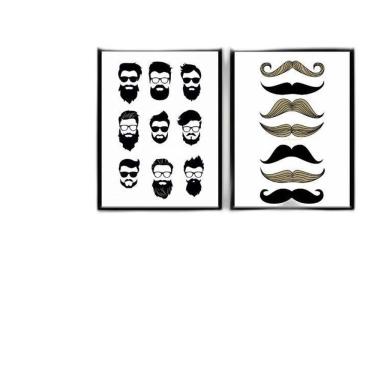Imagem de Kit 2 Quadros Tipos De Barba Cabelo E Bigode 45X34Cm - Vidro