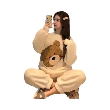 Imagem de Conjunto De Pijamas Femininos De Veludo Coral Grosso E Quente Para Out