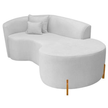 Imagem de Divã Recamier Curvo Sala De Estar Recepção Inglaterra 180cm Pés Madeira Lado Direito Bouclé Branco