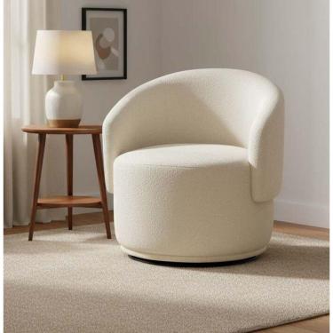 Imagem de Poltrona Decorativa Giratória Sala De Estar Recepção Jasmine Bouclé Bege