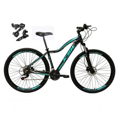Imagem de Bicicleta Aro 29 Ksw Mwza Feminina Câmbios Shimano 21v Freio A Disco Garfo Suspensão Mtb preto-Azul Tam: 17